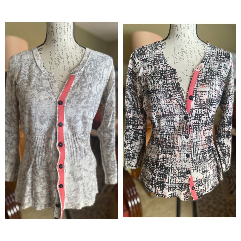 EUC NIC+ZOE reversible button down cardigan sweater-Black/coral/peach/white/gray - Picture 1 of 12